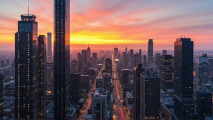 Fototapeta premium Generative AI, Golden Hour Skyline over a Modern Metropolis