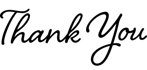 Classic Thank You Text in Elegant Black Script on Transparent Background
