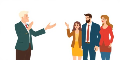 Fototapeta premium Flat style vector illustration of a family greeting with hand up icon on isolated background, symbolizing leadership and unity, illustration, business concept