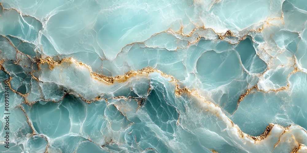 Poster a beautiful abstract design featuring turquoise and gold marbling patterns.