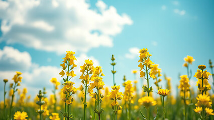 Colorful yellow flowers of sweet clover on a clear day, agriculture, fields, rural