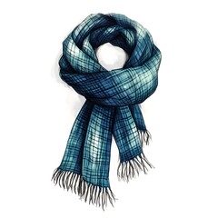 A Blue Plaid Scarf with Fringed Ends