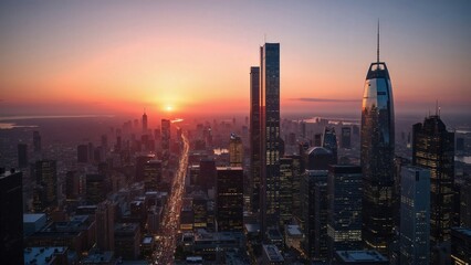 Fototapeta premium Generative AI, Golden Hour Skyline over a Modern Metropolis