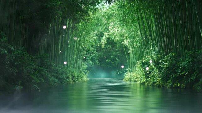 a beautiful and lush bamboo forest that is sparkling and beautiful and exotic. seamless looping time-lapse virtual 4k video Animation Background.	