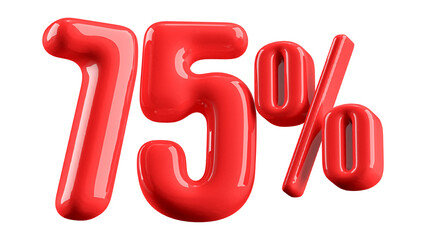 75 Percent Off Discount Red Number 3D Illustration