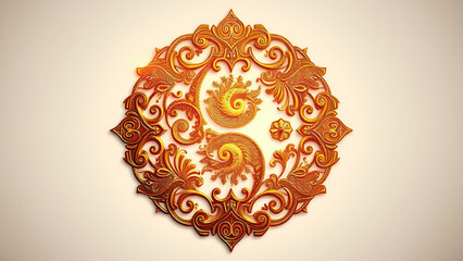 Intricate yin yang design with metallic golden elements, black and white, Taoism, ethereal