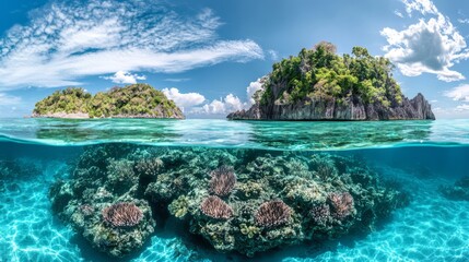 Fototapeta premium Tropical islands, coral reef, underwater scene.