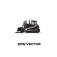 Black and White Vector Illustration of a Bulldozer. Monochrome vector art depicting a bulldozer, symbolizing construction, strength, and industrial machinery.  © Bening
