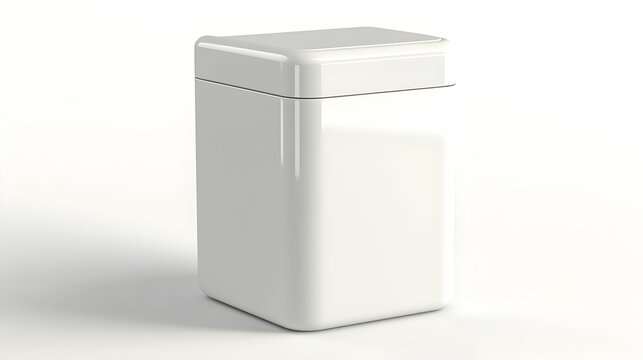 White square tin container mockup isolated on white background.