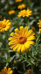 Fototapeta premium Macro shot of yellow calendula officinalis flower in garden, garden, petal, macro