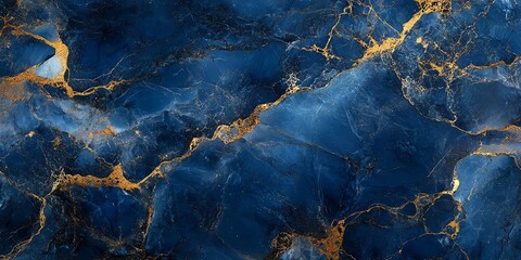 Fototapeta premium A textured blue marble surface with golden veins, suitable for backgrounds or design.