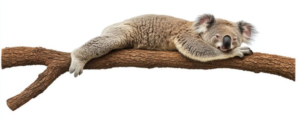 Obraz premium Koala resting on tree branch, showcasing its relaxed demeanor