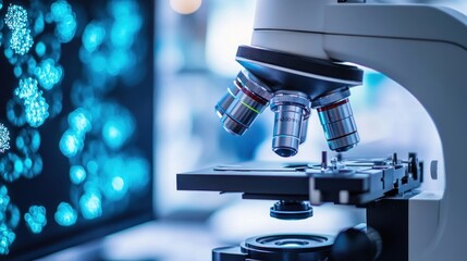 Nanobiotechnology researchers use electron microscopes to view nanoparticles in a lab.