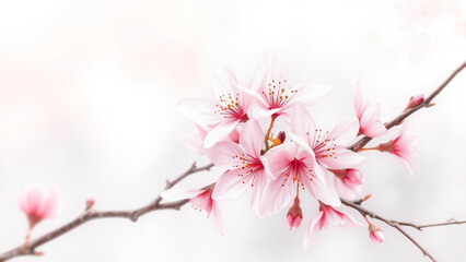 Tranquil watercolor painting of cherry blossoms in bloom, delicate, traditional