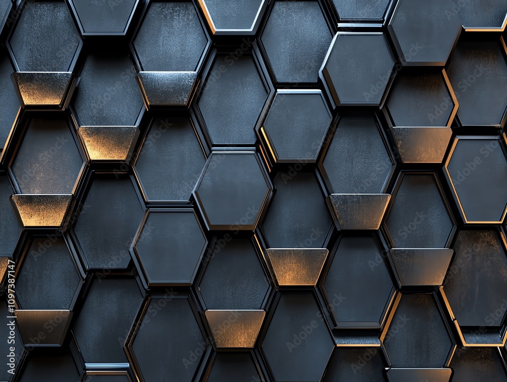 Poster A textured wall featuring interlocking hexagonal tiles with a glossy finish.