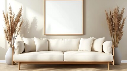 Stylish frame mockup in living room modern design minimalist furniture bright atmosphere elegant concept