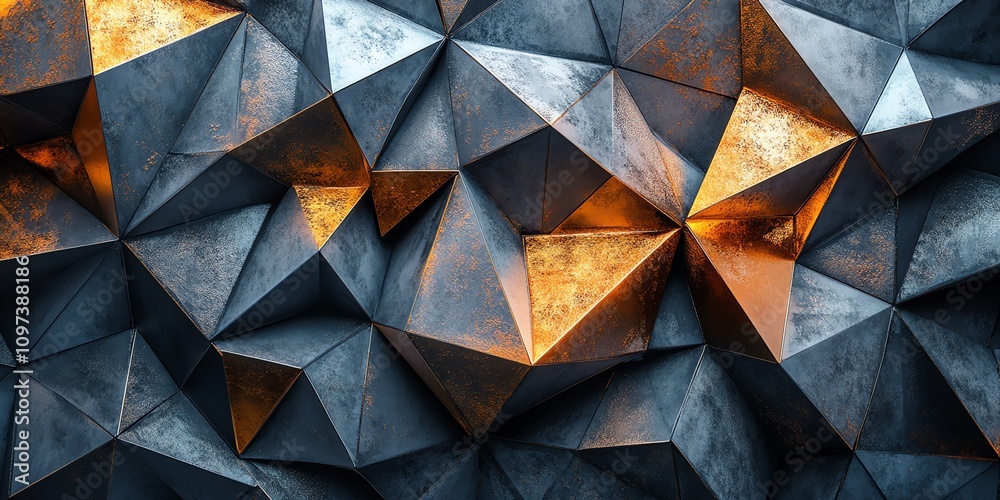 Poster Abstract geometric pattern with metallic textures and warm highlights.
