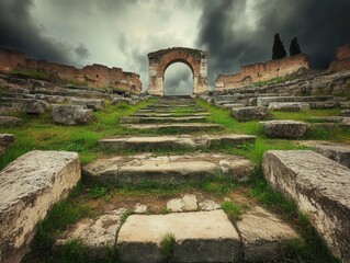 Exploring the Remains of a Roman Amphitheater Ancient Ruins Historical Site Outdoor Low Angle Cultural Heritage