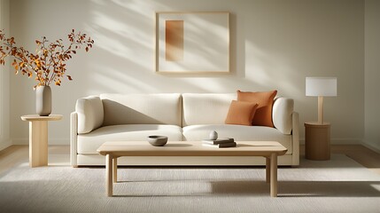 Stylish frame mockup in living room modern minimalism cozy environment serene viewpoint