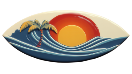 Tropical wave palm sunset scene vibrant colors beach vibes calm atmosphere decorative design oceanic essence Isolated on white background or PNG