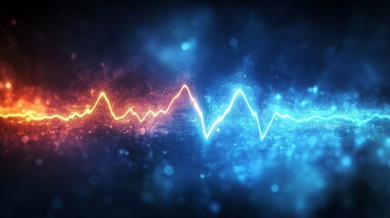 The concise heartbeat lines on a blue background, combined with soft lighting effects, create a dynamic, modern, and surreal visual concept suitable for themes related to health, technology, and life