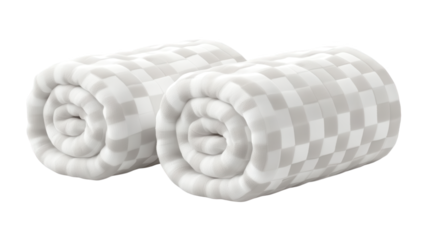 Checkered patterned white rolls, soft and plush texture, perfect for cozy comfort and warmth, dual setting display Isolated on white background or PNG