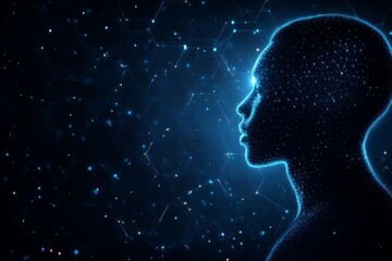 Obraz premium Digital rendering of a glowing human silhouette with starry neural connections symbolizing creativity neural exploration and artificial intelligence