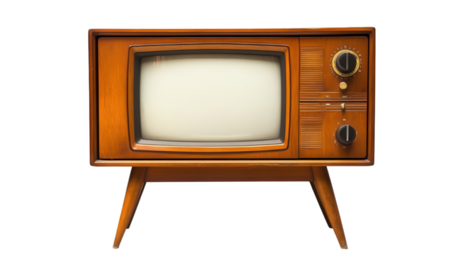 Retro TV nostalgia vintage design wooden cabinet mid-century style classic electronics retro aesthetics 1950s vibe Isolated on white background or PNG