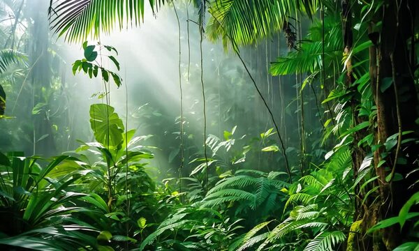 Sunlight Filtering Through Rainforest Trees