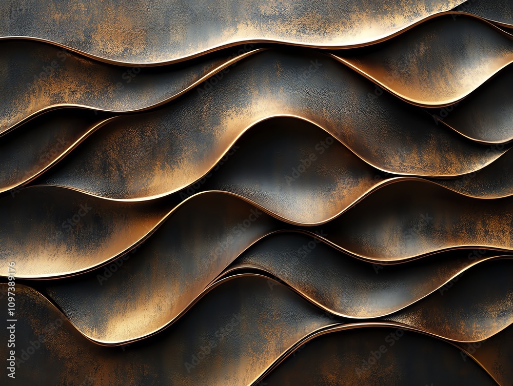 Poster Abstract metal waves with a textured finish, creating a dynamic visual flow.