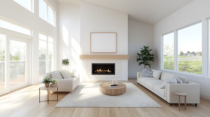 Fototapeta premium Cozy living room frame mockup featuring modern design bright space and natural light