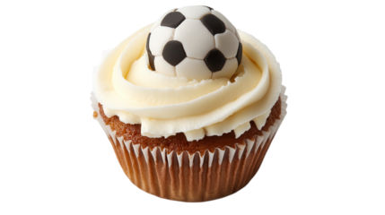 Soccer Themed Cupcake Vanilla Frosting Football Topper Isolated on white background or PNG