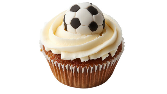 Soccer Themed Cupcake Vanilla Frosting Football Topper Isolated on white background or PNG
