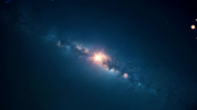 Bright shining Star of Bethlehem on dark blue starry night sky. Star of Jesus, Christmas Star. Nativity of Jesus Christ, birth of Jesus, Christmas Eve. Christian religion concept