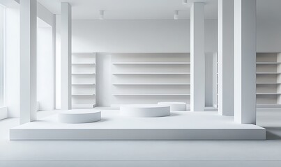 Obraz premium Supermarket Shelves With Blank Banners And POS Display Design. 3D rendering design. 