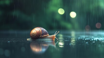 Serene snail in rain: capturing the elegance