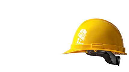 Fototapeta premium Yellow hard hat, symbol of construction safety, isolated on white background. Isolated on white background or PNG