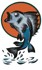 illustration of a flying fish with a splash of water