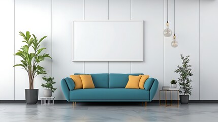 Stylish living room with frame mockup bright interior modern design cozy atmosphere inviting viewpoint
