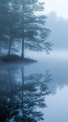 Obraz premium Misty Lake Morning: Serene Nature Photography
