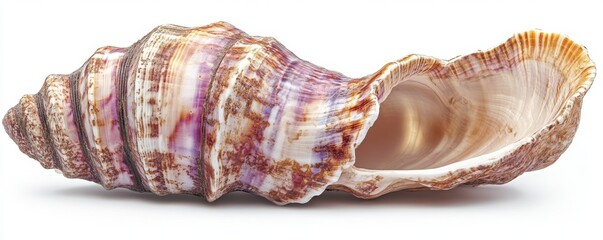 beautiful seashell with intricate patterns and colors, isolated on white