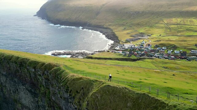 Aerial View of Gjogv Loop Trailhead, Gjogv, Faroe islands