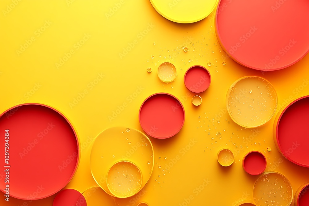 Poster abstract design featuring colorful circles on a vibrant yellow background.