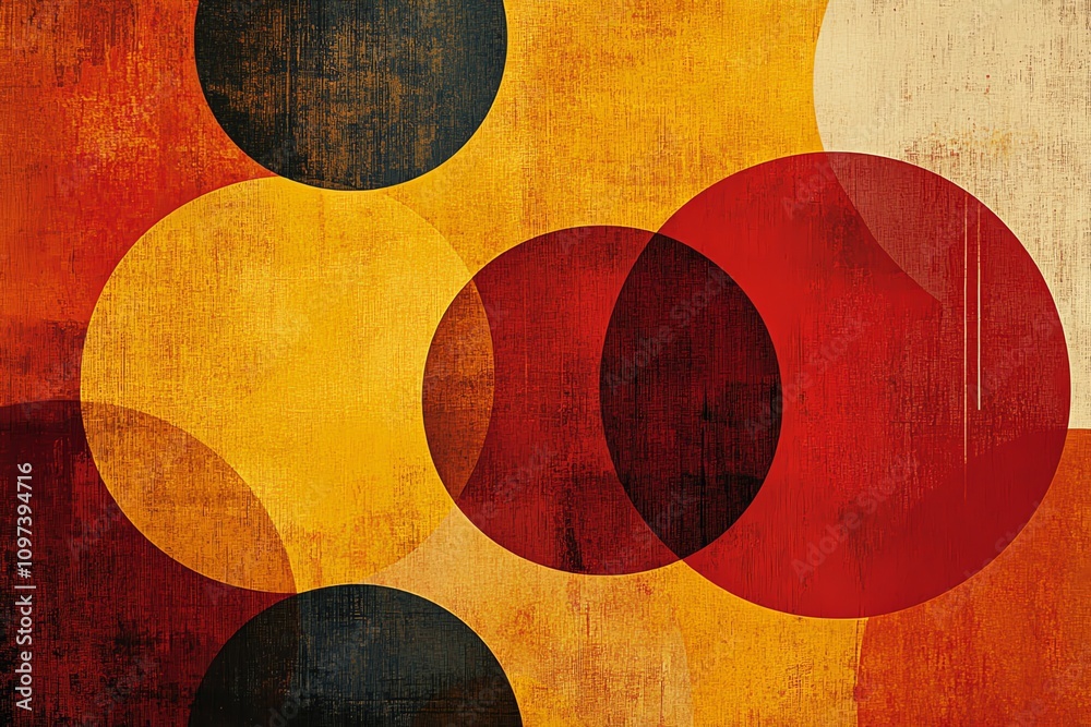 Poster Abstract design featuring overlapping circles in warm colors and a textured background.