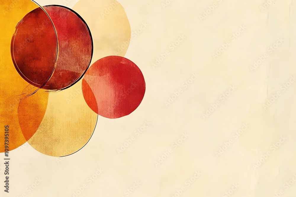 Poster Abstract composition featuring overlapping circles in warm colors on a textured background.