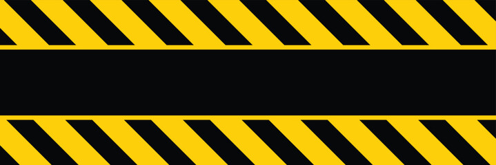 Warning yellow black diagonal stripes line. Frame caution with warning tape. Black and yellow warning line striped rectangular background. Vector illustration.