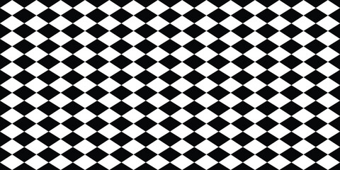 Black and white diamond pattern for decoration and textile design. Harlequin or Diamond Check seamless patterns. Geometric pattern of black and white diamonds.