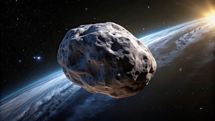 Flying asteroid in space isolated on black background, asteroid, meteorite, space, cosmos,...