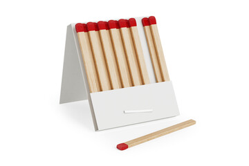 White Book Matchbox Mockup with Matches. 3d Rendering