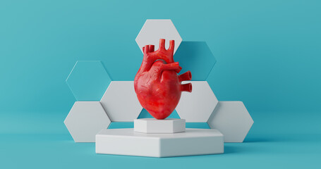 Human Heart Anatomy Internal Organ on a Podium. 3d Rendering